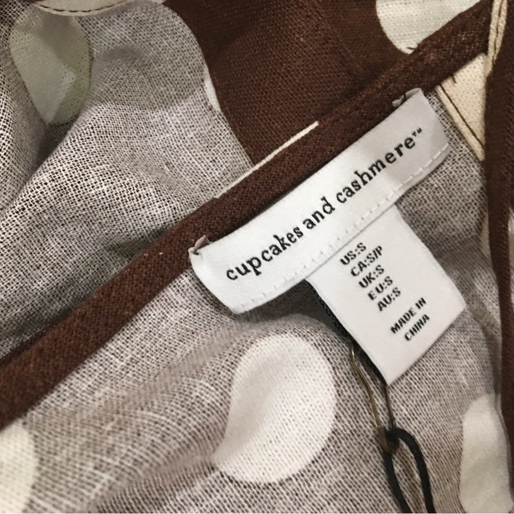 Cupcakes and Cashmere Polka Dot Crop Tank Top Brown White Tie Neck Women’s S NWT - Picture 3 of 4